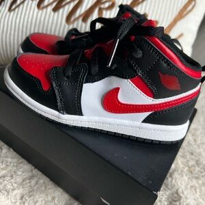 Nike Jordan 1 Mid Little Kids' Black and Red Sneakers